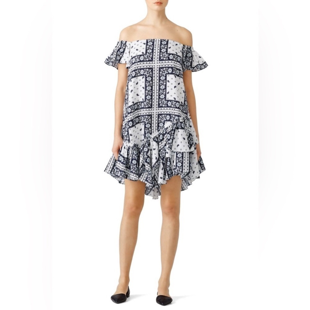 Cinq A Sept Minella Off The Shoulder Paisley Dress Ruffle Skirt Size 4